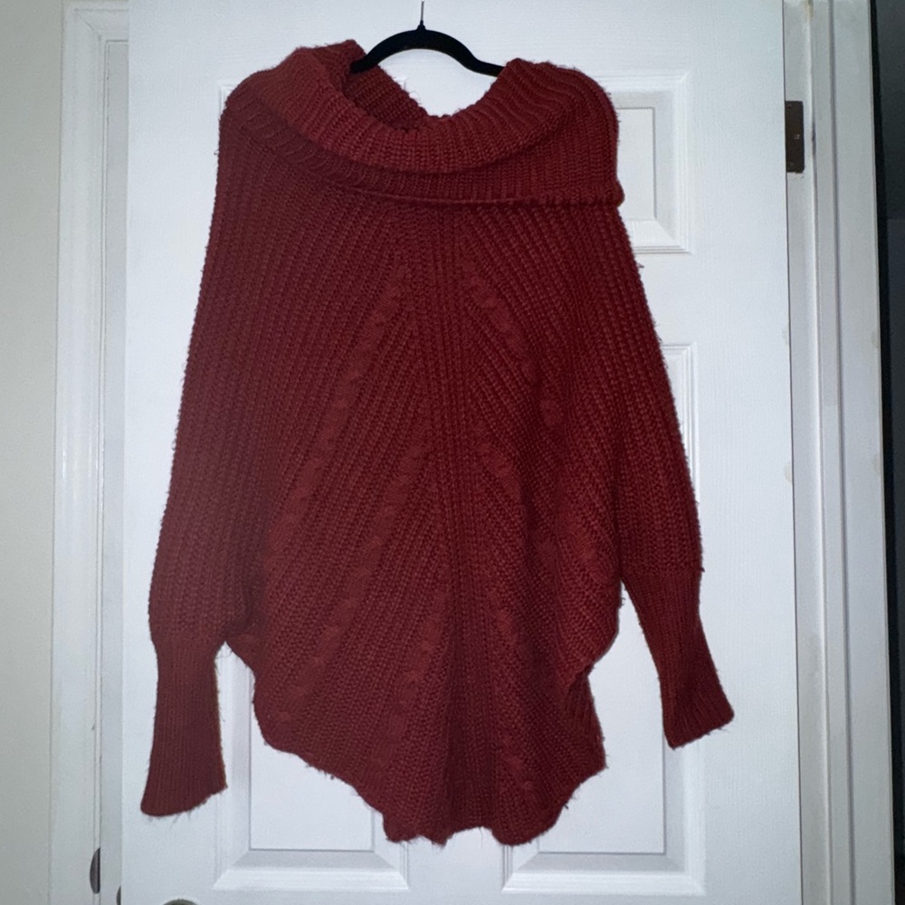 Charlotte Russe Red Poncho Sweater with Cowl Neck